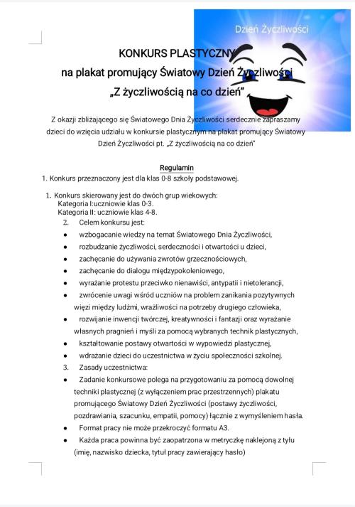KONKURS PLASTYCZNY / DZIEŃ ŻYCZLIWOŚCI