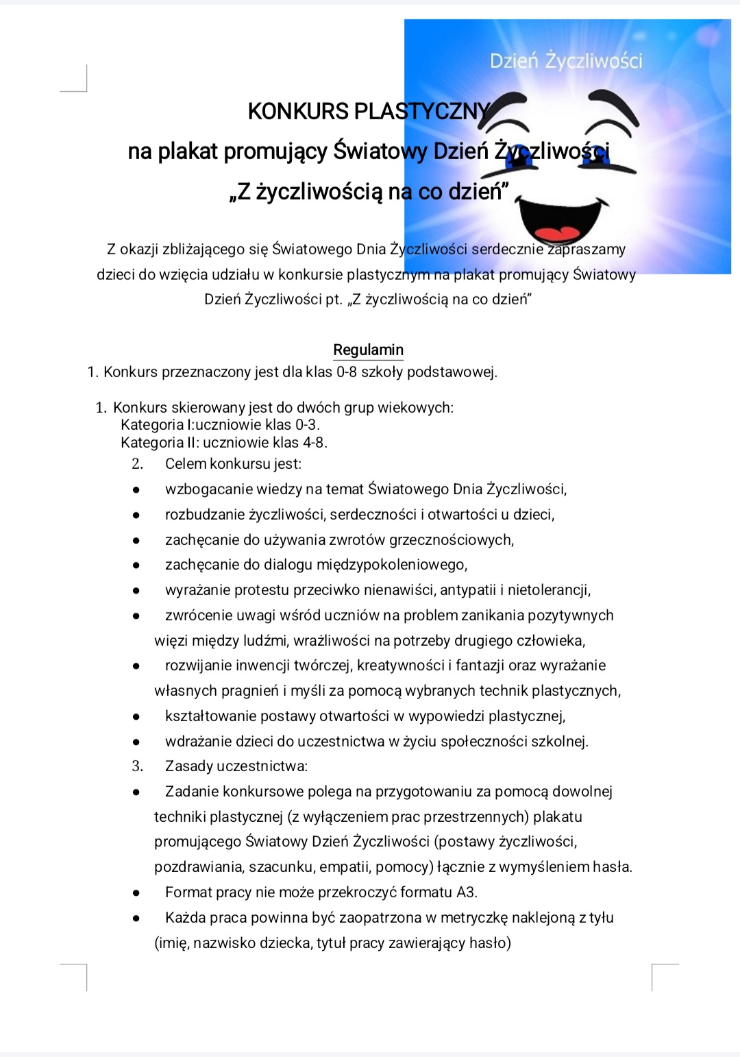 KONKURS PLASTYCZNY / DZIEŃ ŻYCZLIWOŚCI